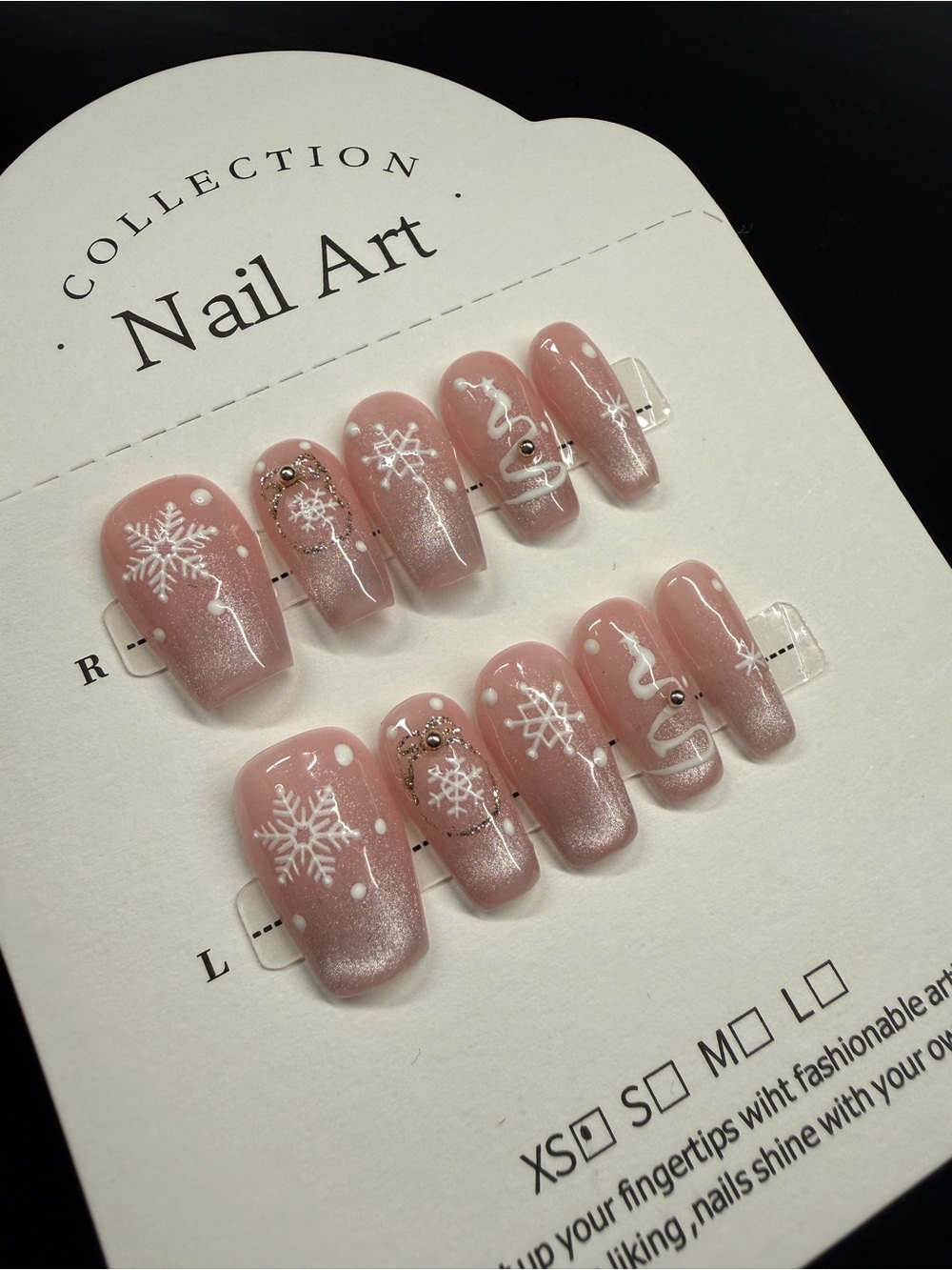 Pink Snowflake Press-On Nail Set Xsmall